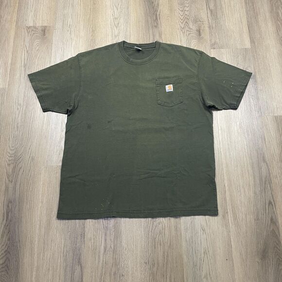 Carhartt Shirt Mens XL Olive Pocket Workwear Short Sleeve Cotton Crewneck Tee - Picture 1 of 16